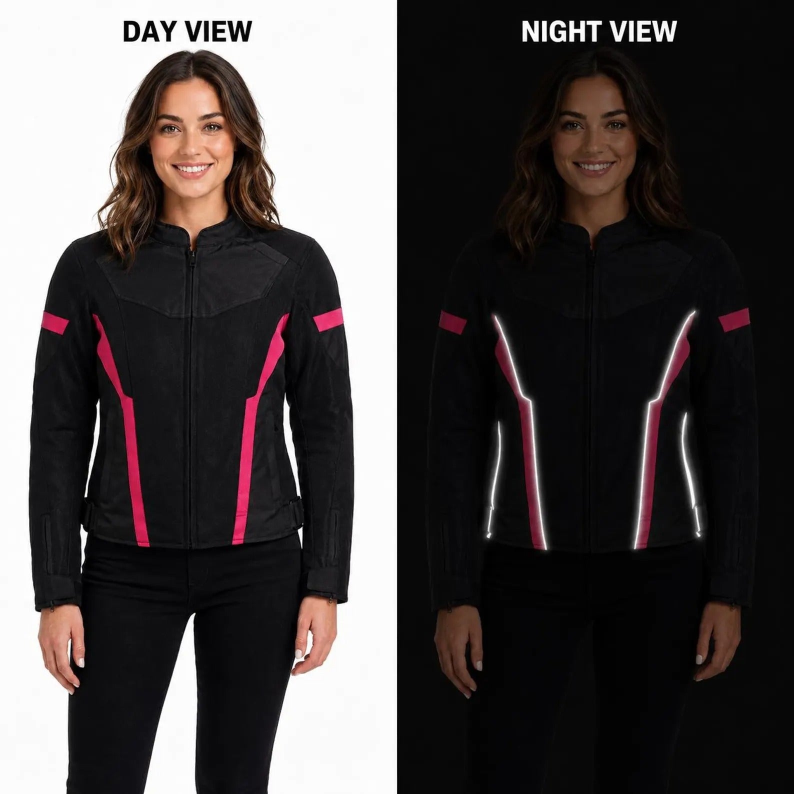 Women's Armored Motorcycle Mesh Jacket in Black & Pink with CE Level 2 Armor