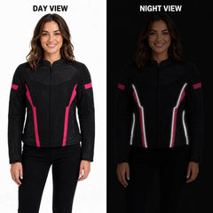 Women's Armored Motorcycle Mesh Jacket in Black & Pink with CE Level 2 Armor
