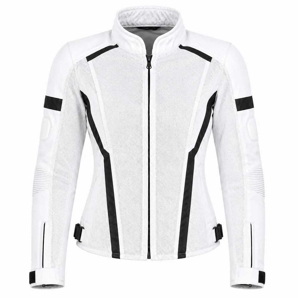 Women's Armored Motorcycle Mesh Jacket in Black &amp; White with CE Level 2 Armor