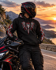 CE Level 2 Armored Motorcycle  Reflective Hoodie with Red Gothic Dragon Wing Print