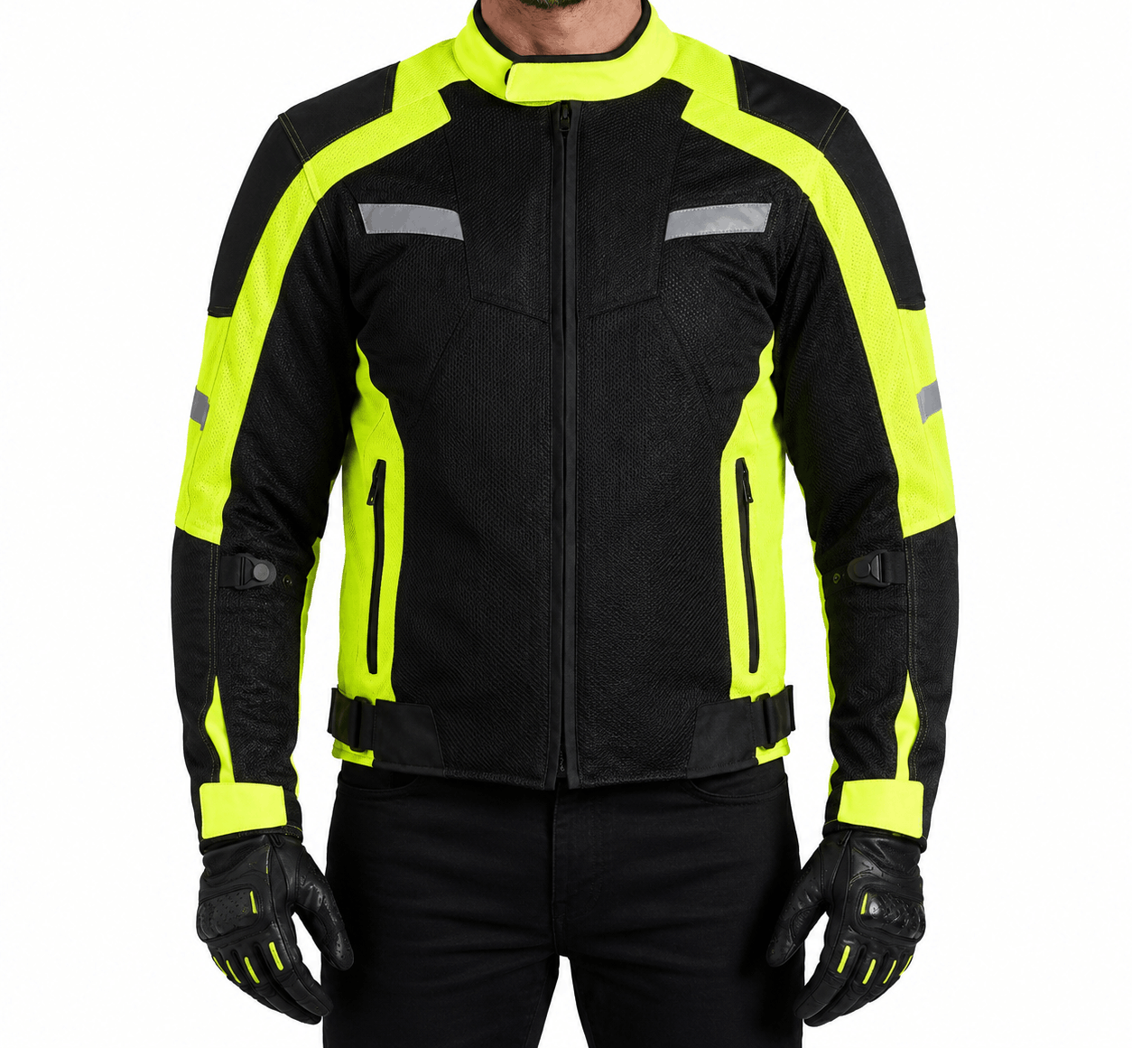 High-Visibility Mesh Motorcycle Jacket in Neon Yellow &amp; Black with CE Armor