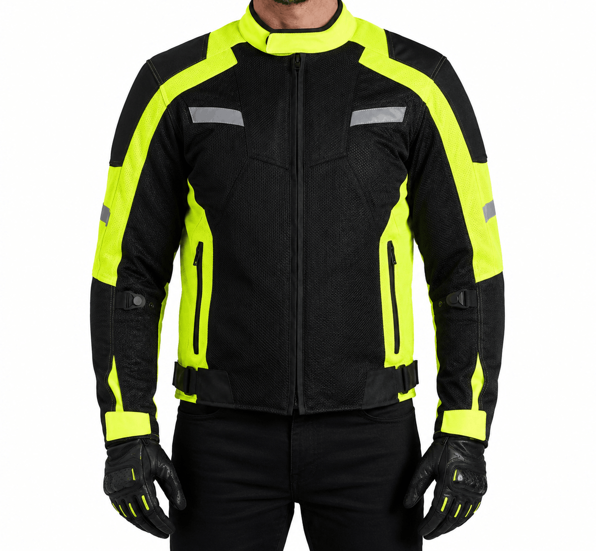 High-Visibility Mesh Motorcycle Jacket in Neon Yellow &amp; Black with CE Armor