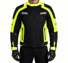 High-Visibility Mesh Motorcycle Jacket in Neon Yellow &amp; Black with CE Armor
