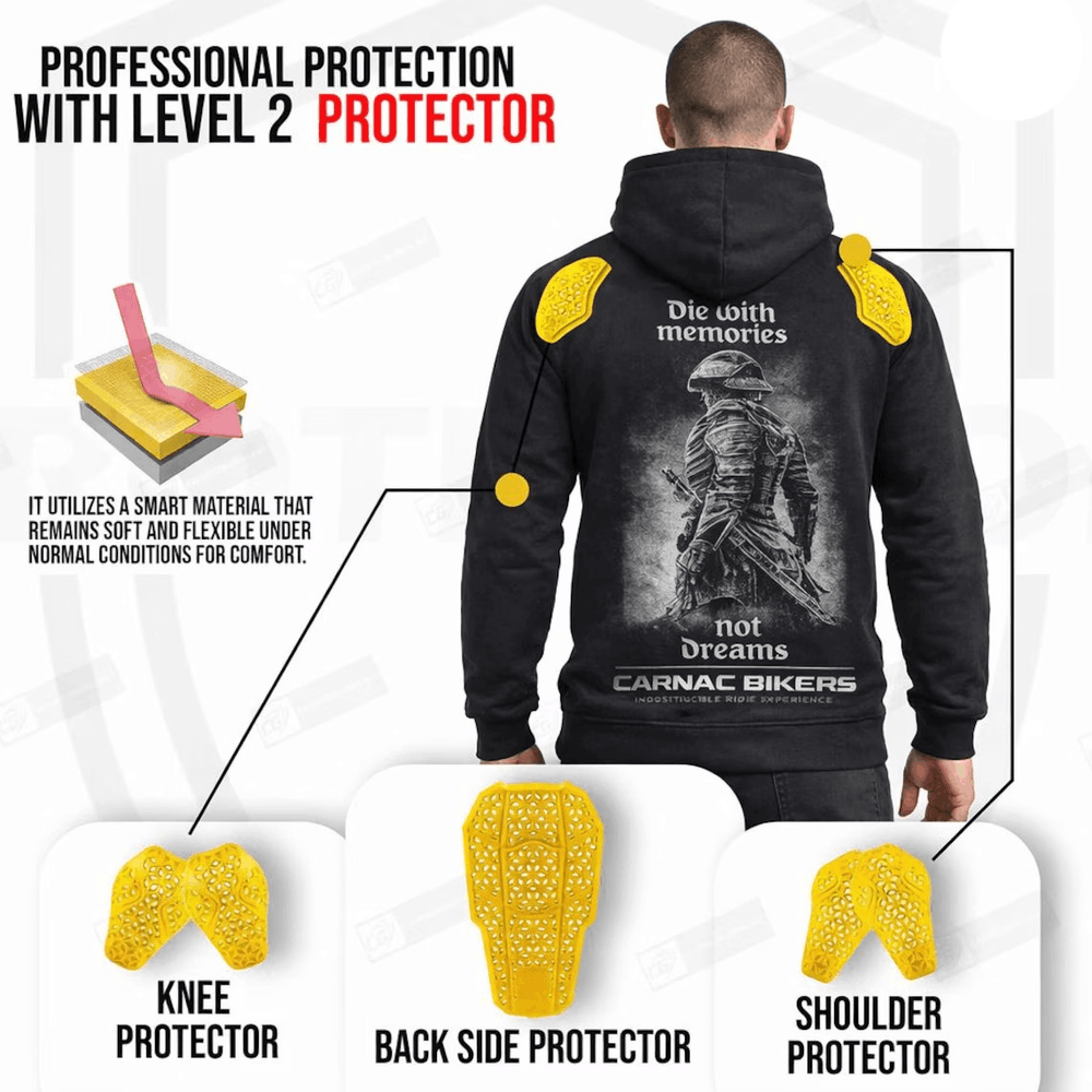 Kevlar Lined Motorcycle Hoodie in Black with CE Level 2 Armor