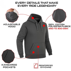Kevlar Lined Pullover Motorcycle Hoodie in Charcole Gray