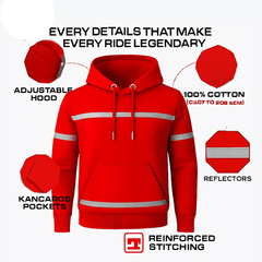 Kevlar Pullover Motorcycle Hoodie in Red with Reflective Strips