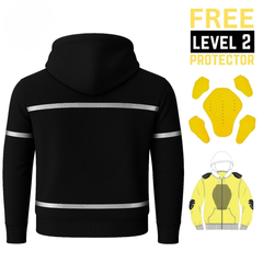 Kevlar Lined Pullover Motorcycle Hoodie in Black with Reflective Stripes