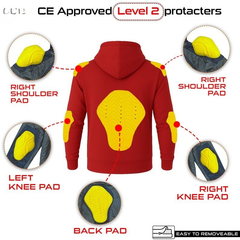 Kevlar Lined Red Hoodie for Motorcycle Riders with Protective Armor