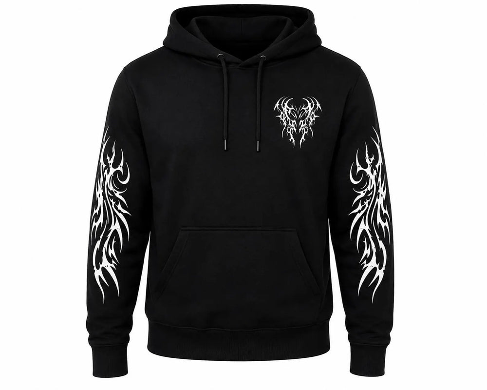 Men's Kevlar Motorcycle Hoodie in Black with Tribal Print