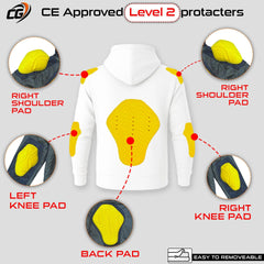 Unisex Aramid Motorcycle Hoodie in White with CE Level 2 Armor