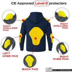 Kevlar Lined Pull-Over Motorbike Hoodie in Navy Blue