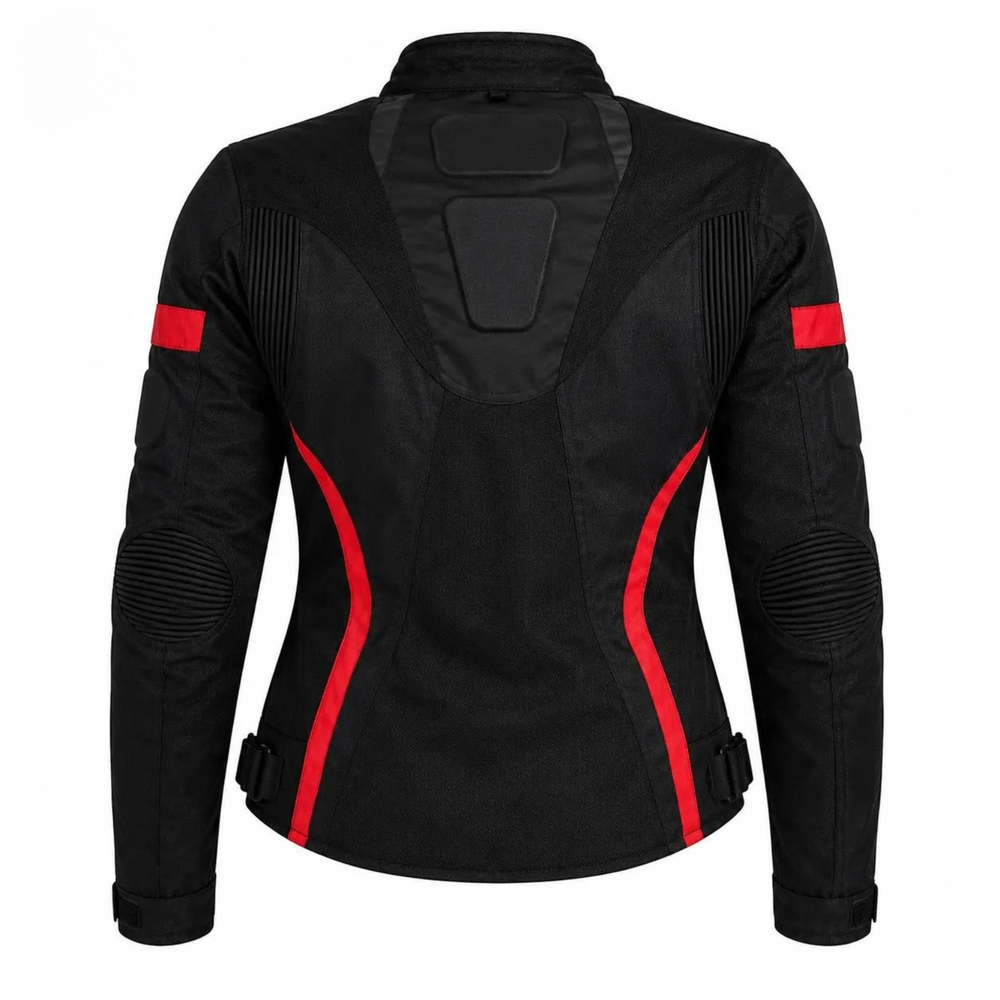 Women's Armored Motorcycle Mesh Jacket in Black &amp; Red with CE Level 2 Armor
