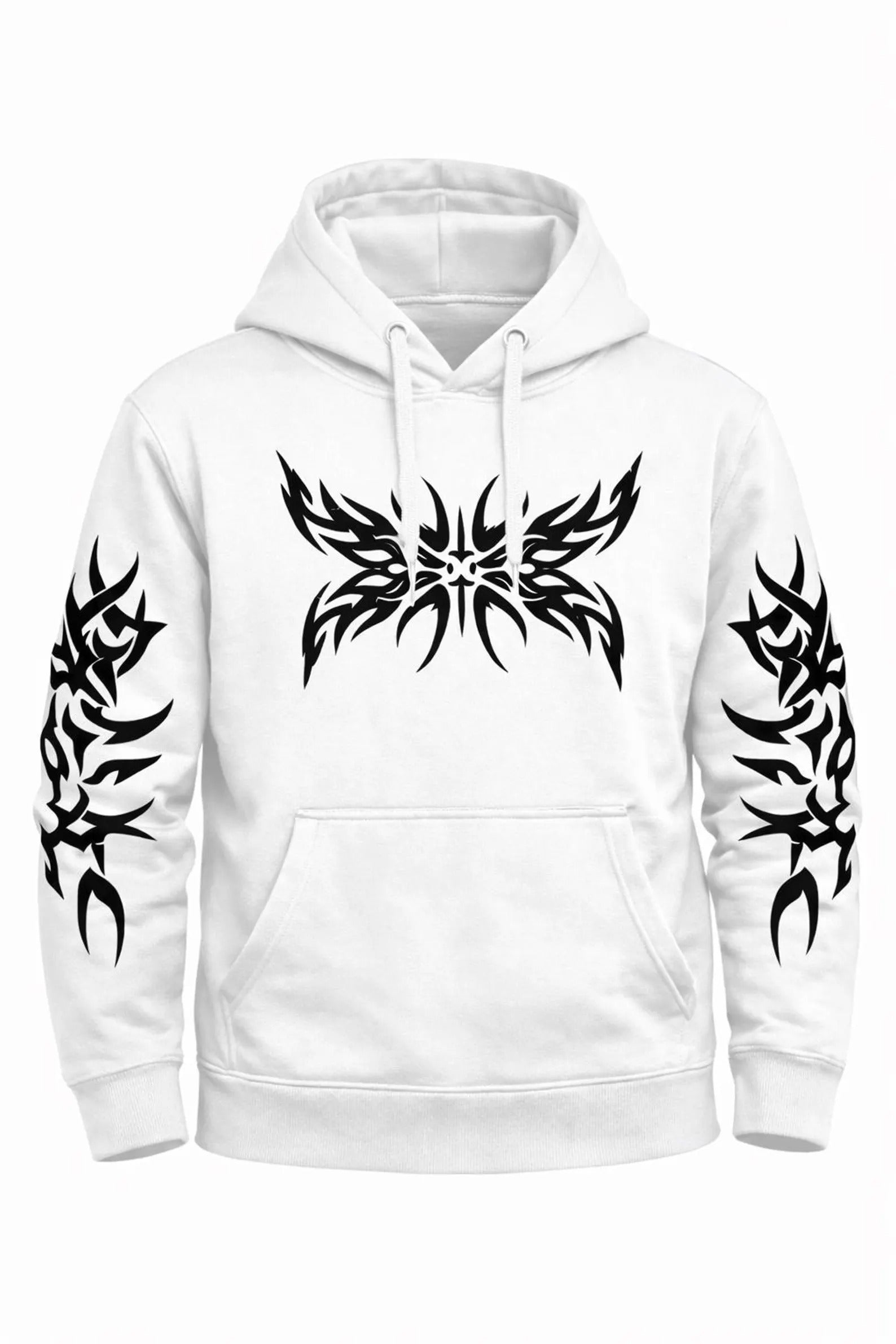 Women's Kevlar Lined Motorbike Hoodie White Tribal Butterfly Print