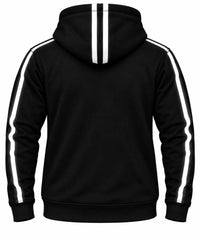 Aramid Lined Motorcycle Armored Hoodie in Black with Reflective Racing Stripes