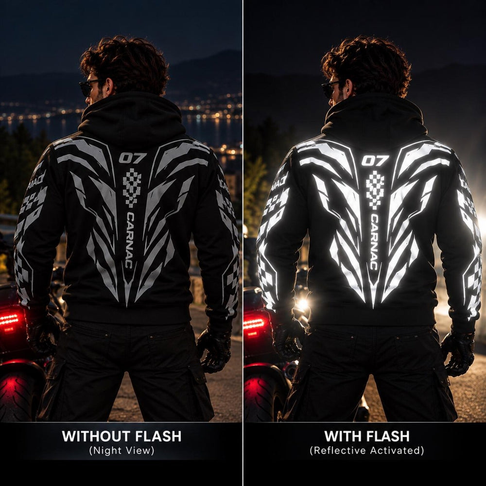 Armored Motorcycle Hoodie with Cyber Racing Reflective Silver Racing Pattern