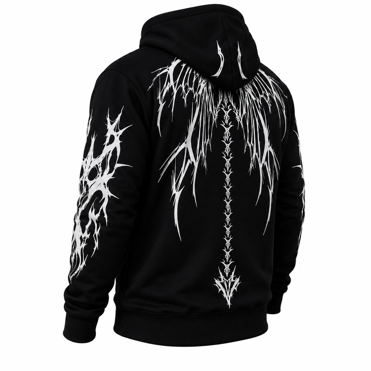 Armored Motorcycle Hoodie with Reflective Dragon Wings Print