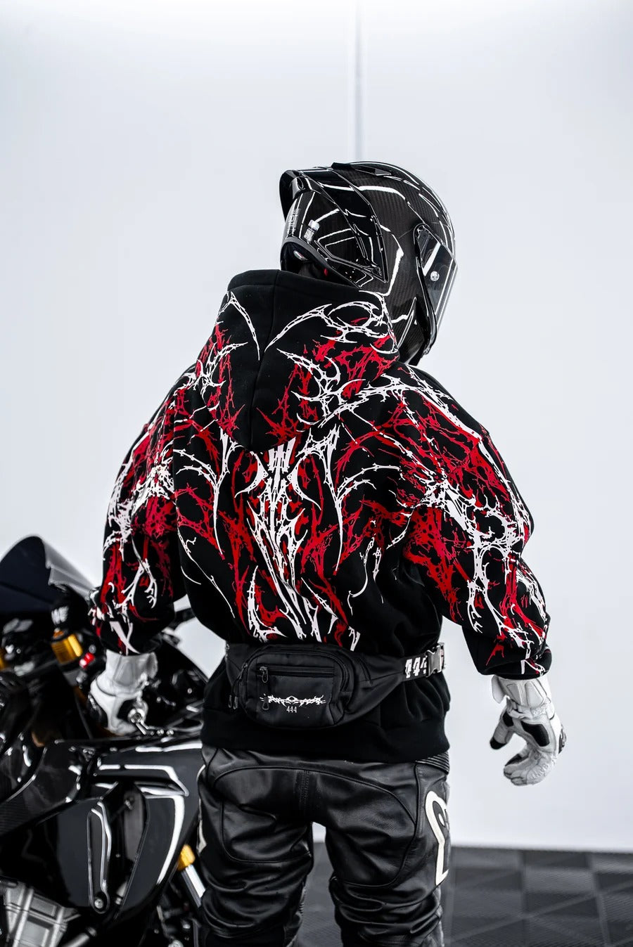 Armored Motorcycle Reflective Hoodie in Red Thorn with CE Level 2 Protection