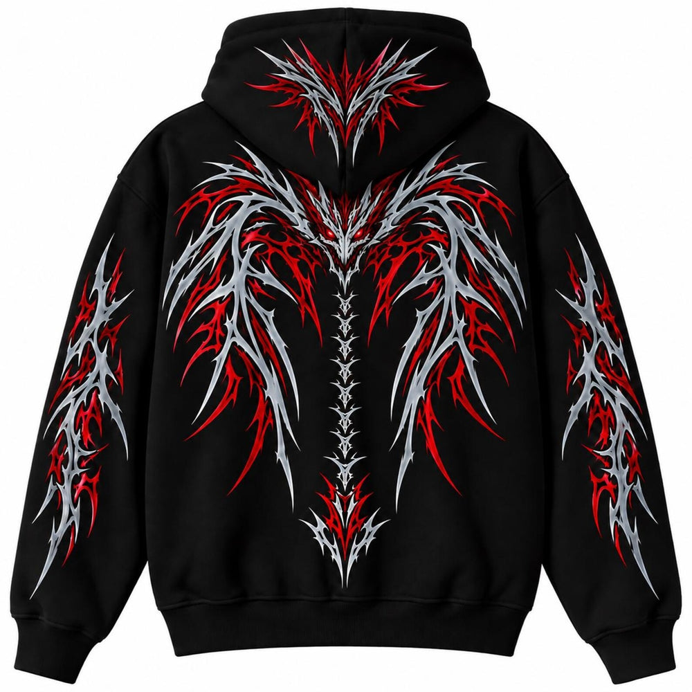 CE Level 2 Armored Motorcycle  Reflective Hoodie with Red Gothic Dragon Wing Print