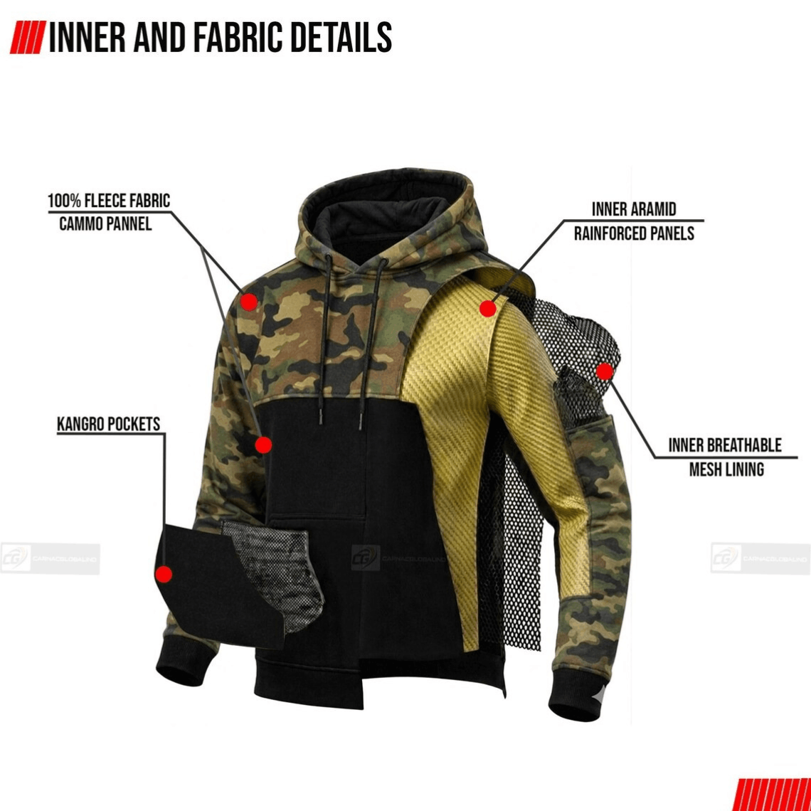 Camo Black Kevlar Motorcycle Hoodie with Free Level 2 Back Protector