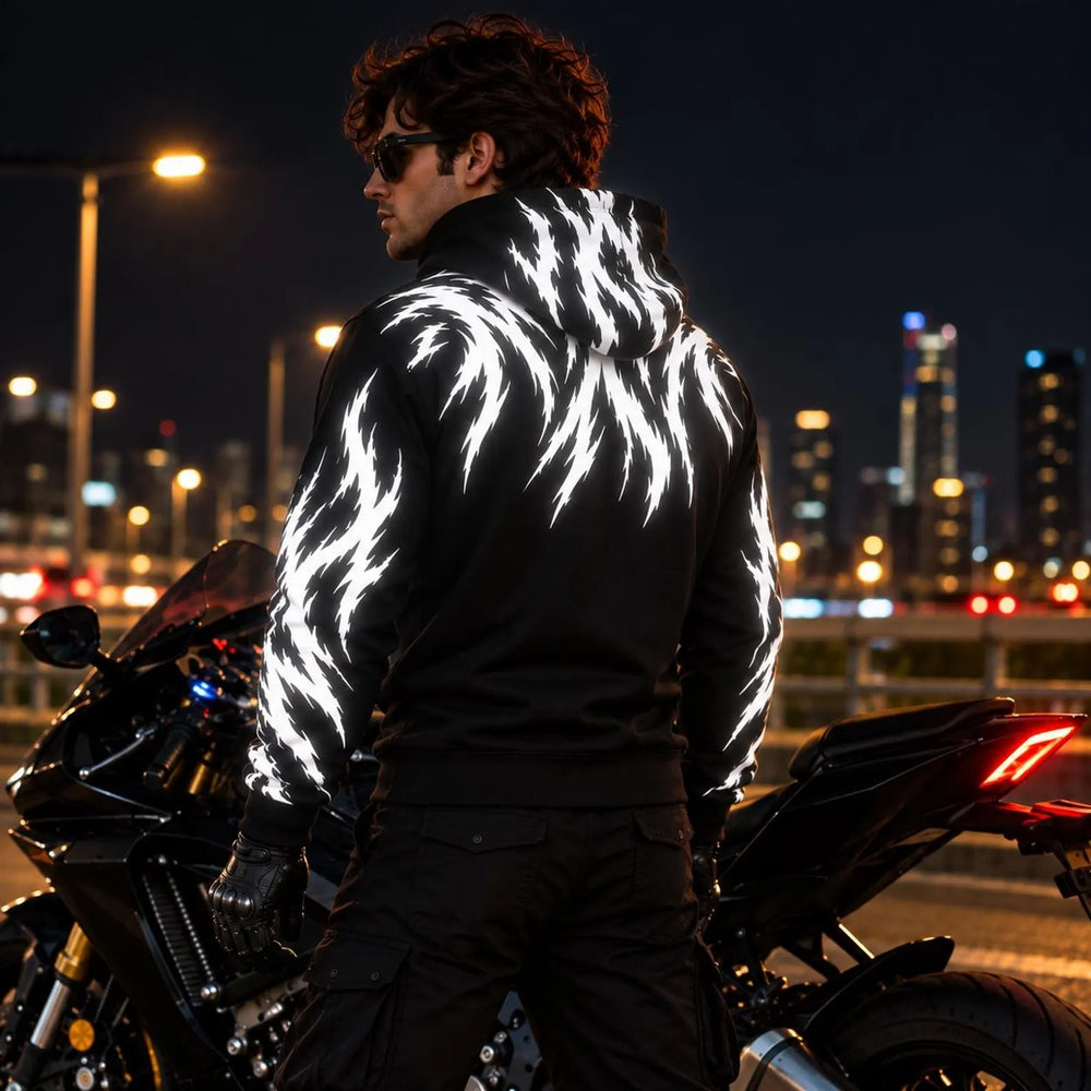 Claw Flame Armored Motorcycle Reflective Hoodie in Black