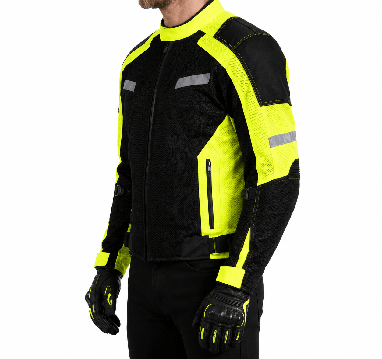High-Visibility Mesh Motorcycle Jacket in Neon Yellow &amp; Black with CE Armor