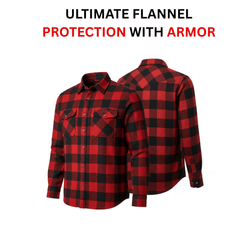 Men's Kevlar-Lined Flannel Motorcycle Riding Shirt in Red with Armor