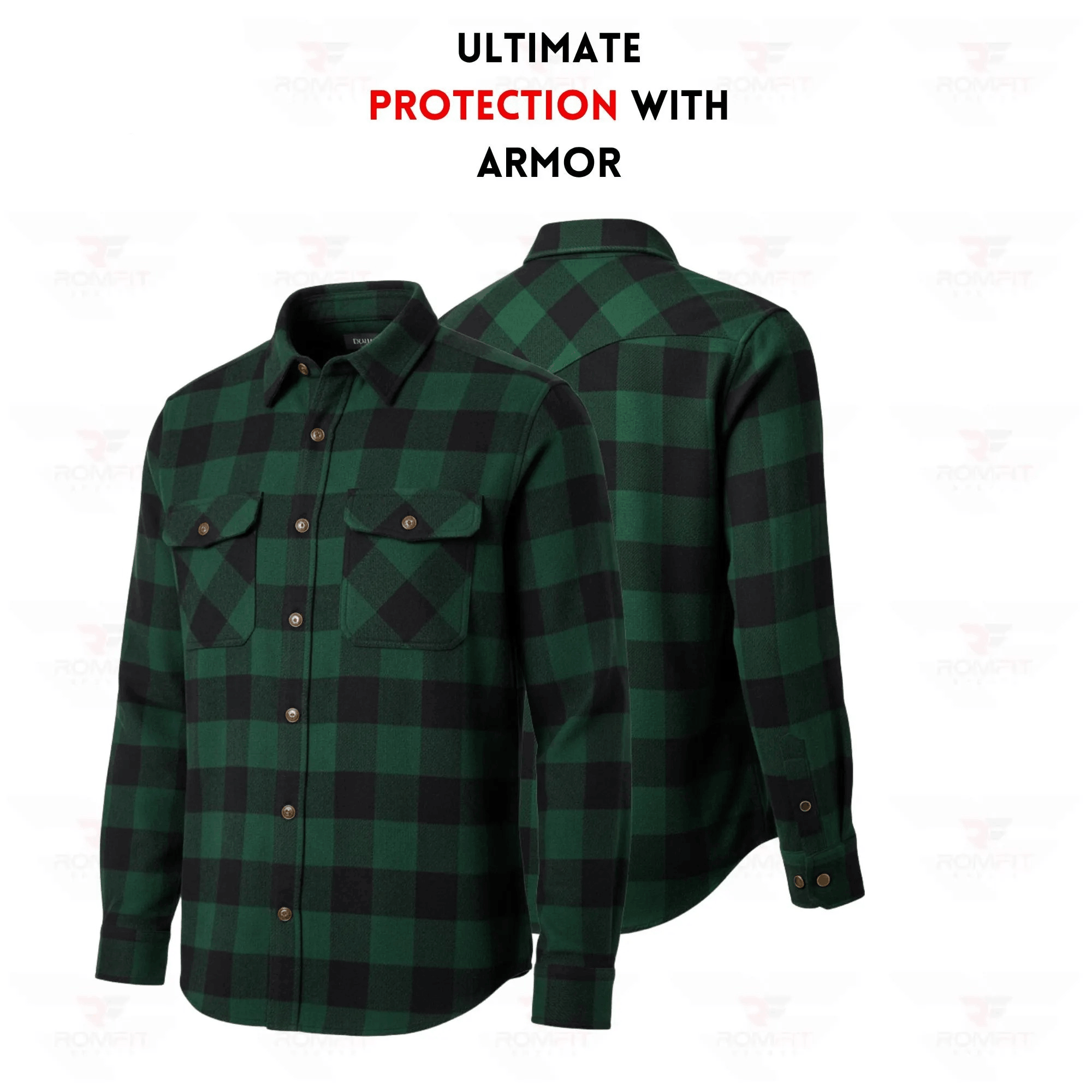 Kevlar-Lined Motorcycle Flannel Shirt in Dark Green