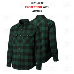 Kevlar-Lined Motorcycle Flannel Shirt in Dark Green