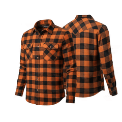 Men's Kevlar-Lined Flannel Motorcycle Riding Shirt in Orange with Armor