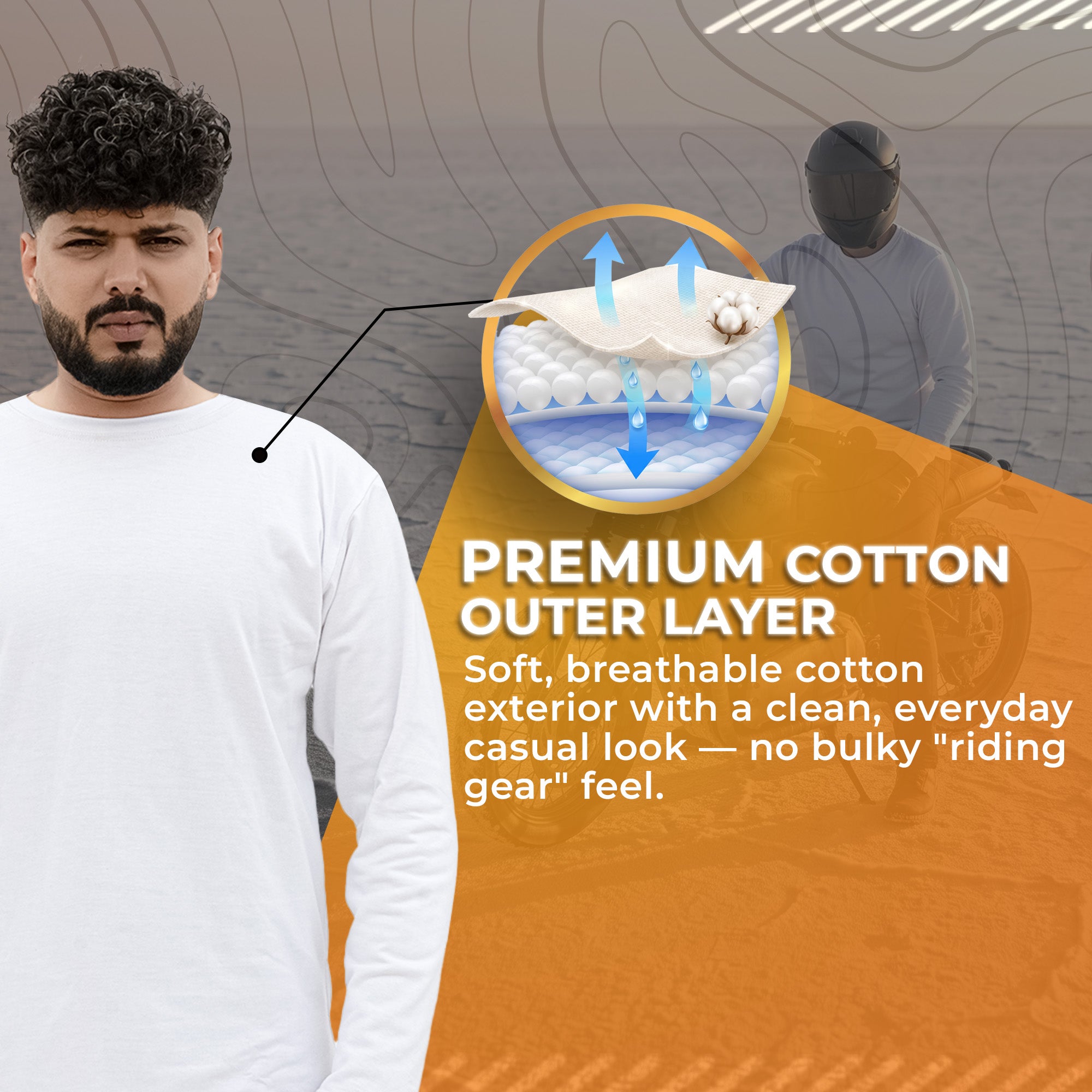 Kevlar Lined Long Sleeve Motorcycle Base Layer Shirt in White