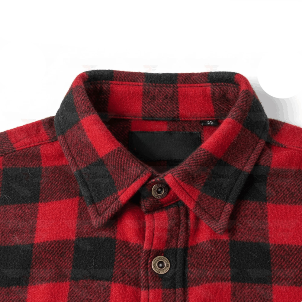 Men's Kevlar-Lined Flannel Motorcycle Riding Shirt in Red with Armor