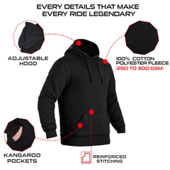 Unisex Kevlar Lined Motorcycle Hoodie in Black with CE Armor