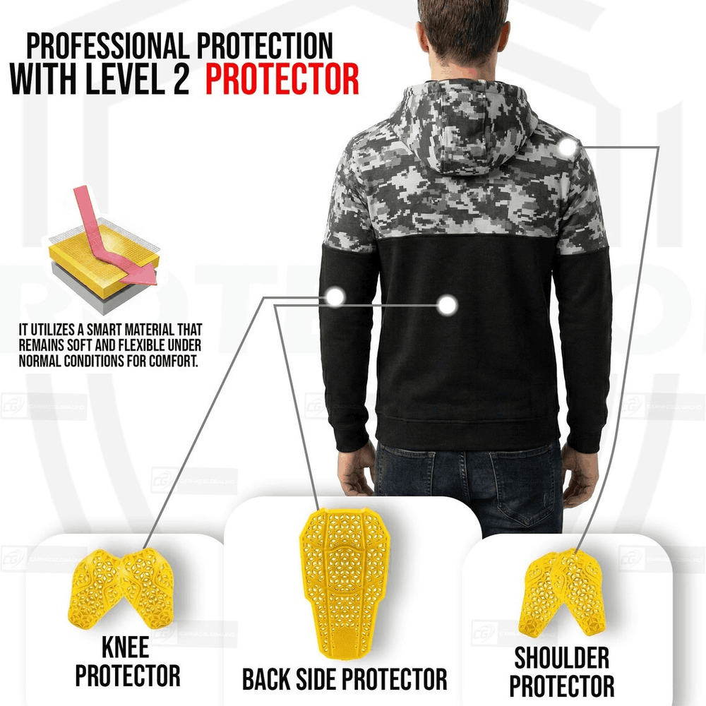 Unisex Kevlar Motorbike Digital Camo Hoodie with Free Level 2 Armor Protectors