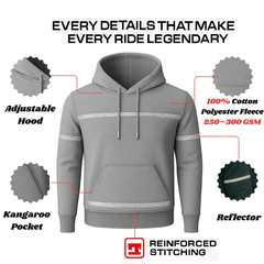 Unisex Reflective Stripe Kevlar Riding Hoodie in Gray with CE Level 2 Armor