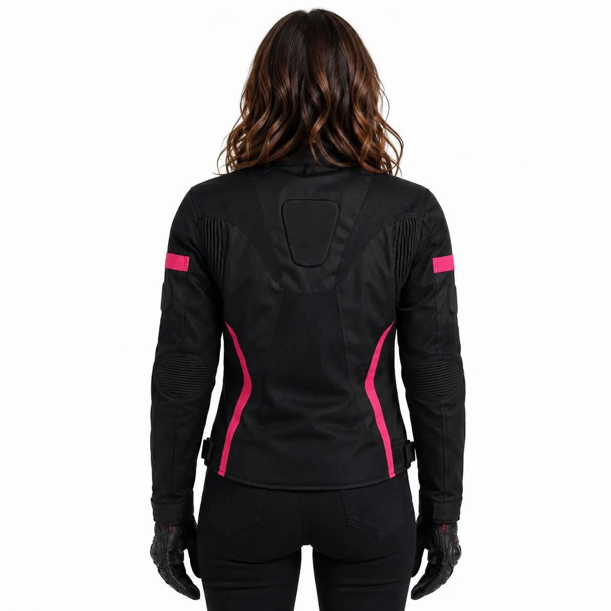 Women's Armored Motorcycle Mesh Jacket in Black & Pink with CE Level 2 Armor
