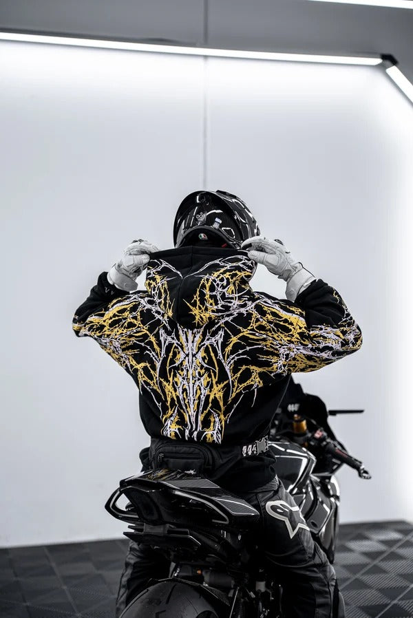 Armored Motorcycle Reflective Hoodie in Yellow Thorn with CE Level 2 Protection