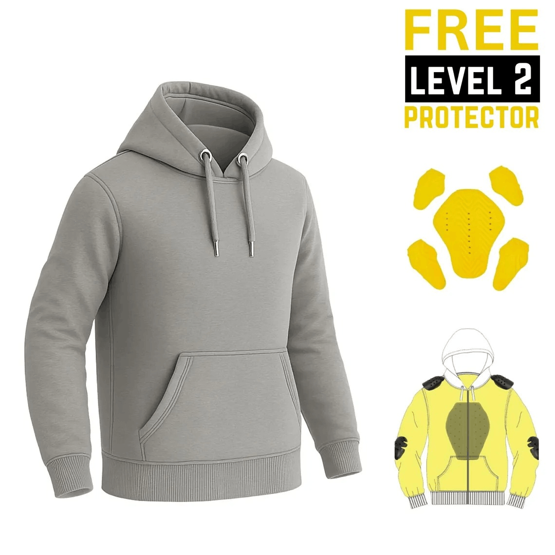 Kevlar-Lined Pull-Over Motorcycle Hoodie in Gray