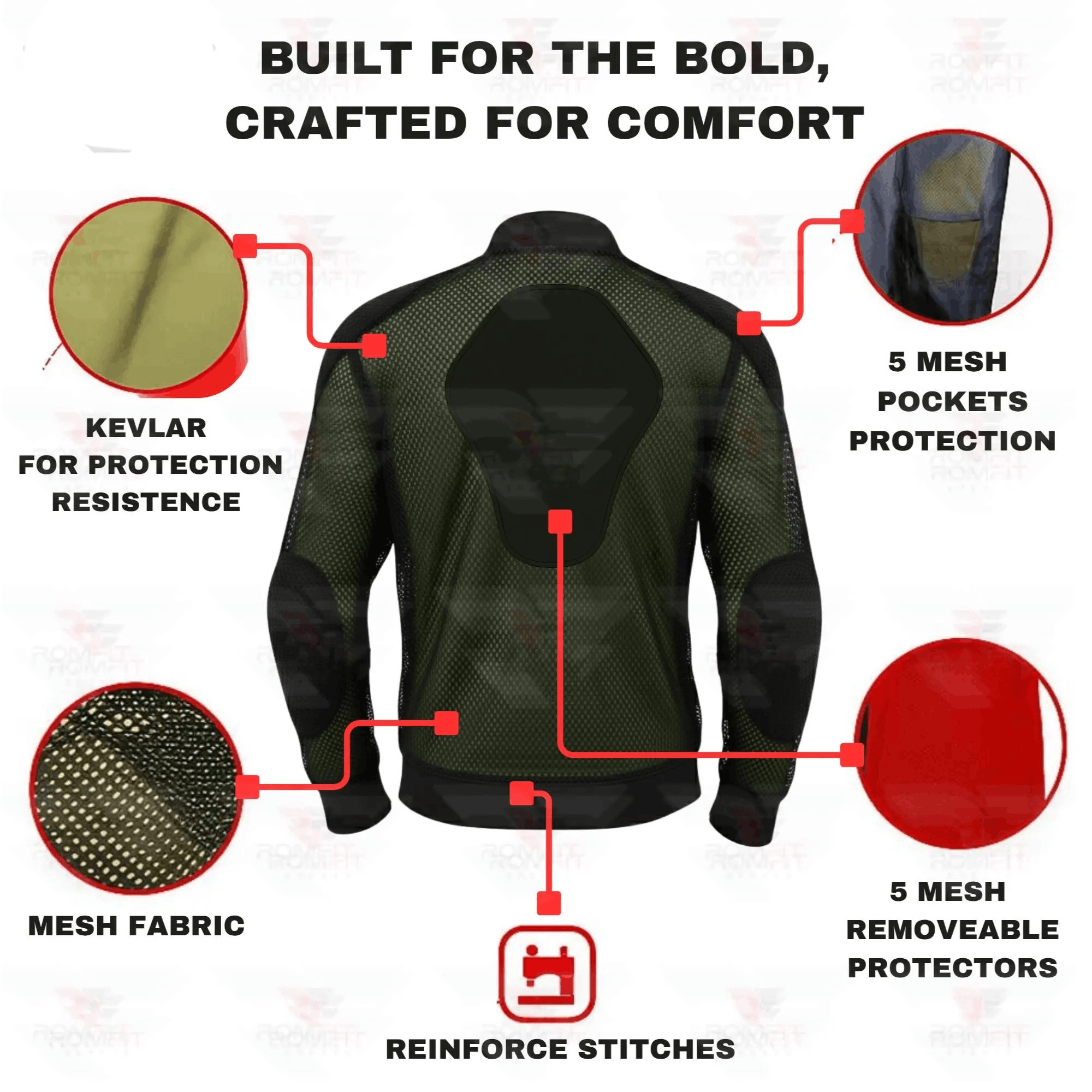 Kevlar-Lined Motorcycle Flannel Shirt in Dark Green