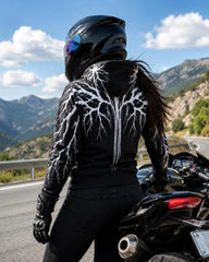 Kevlar-Lined Motorcycle Hoodie in Black with Reflected Printing