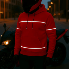 Kevlar Pullover Motorcycle Hoodie in Red with Reflective Strips