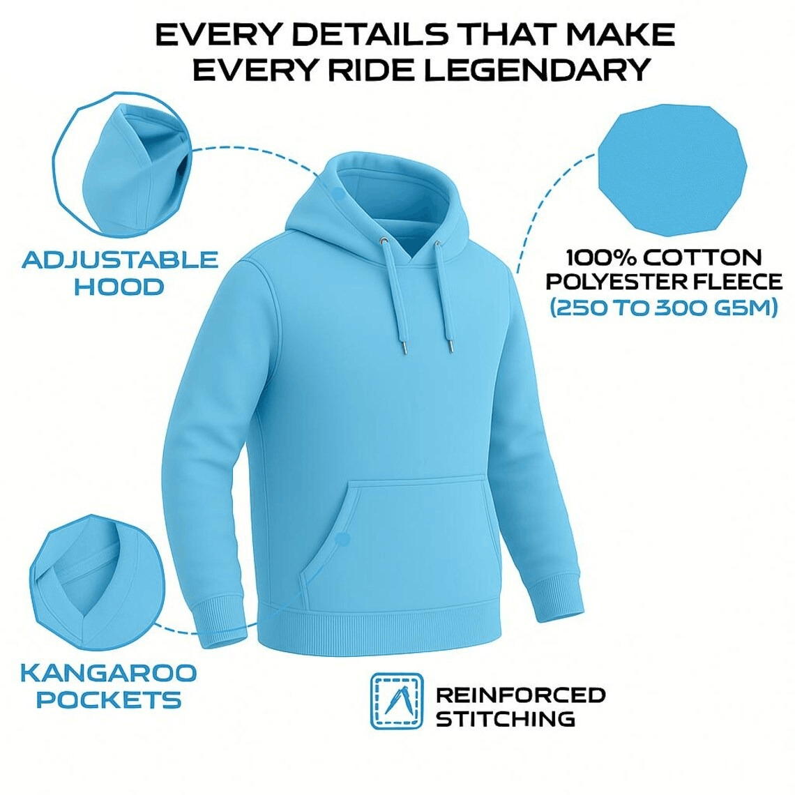 Kevlar-Lined Pullover Motorbike Hoodie in Sky Blue