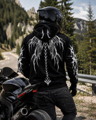 Men's Kevlar Motorcycle Hoodie in Black Dragon Wings Reflective