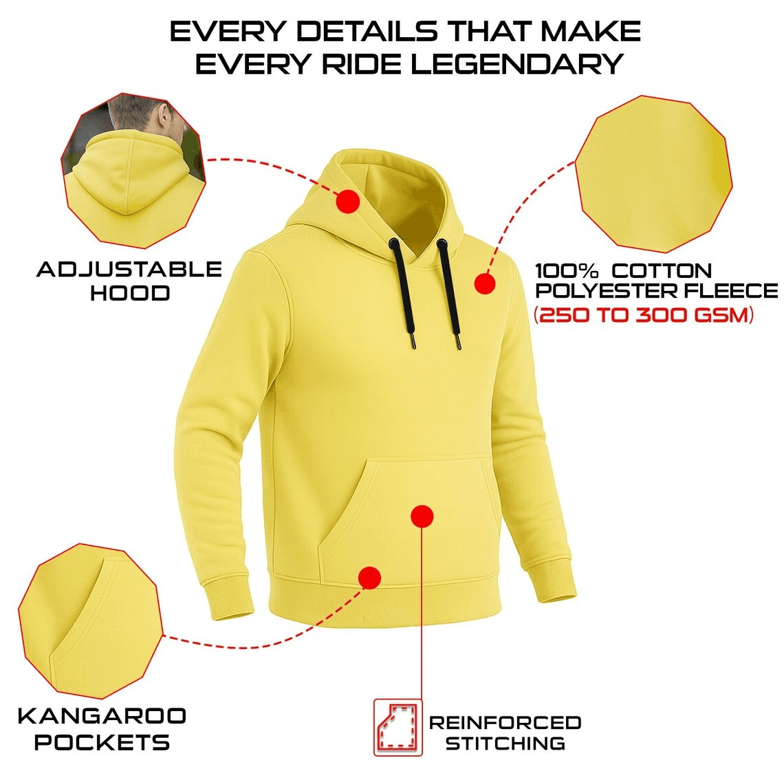 Unisex Kevlar Pull-Over Motorcycle Hoodie in Butter Yellow