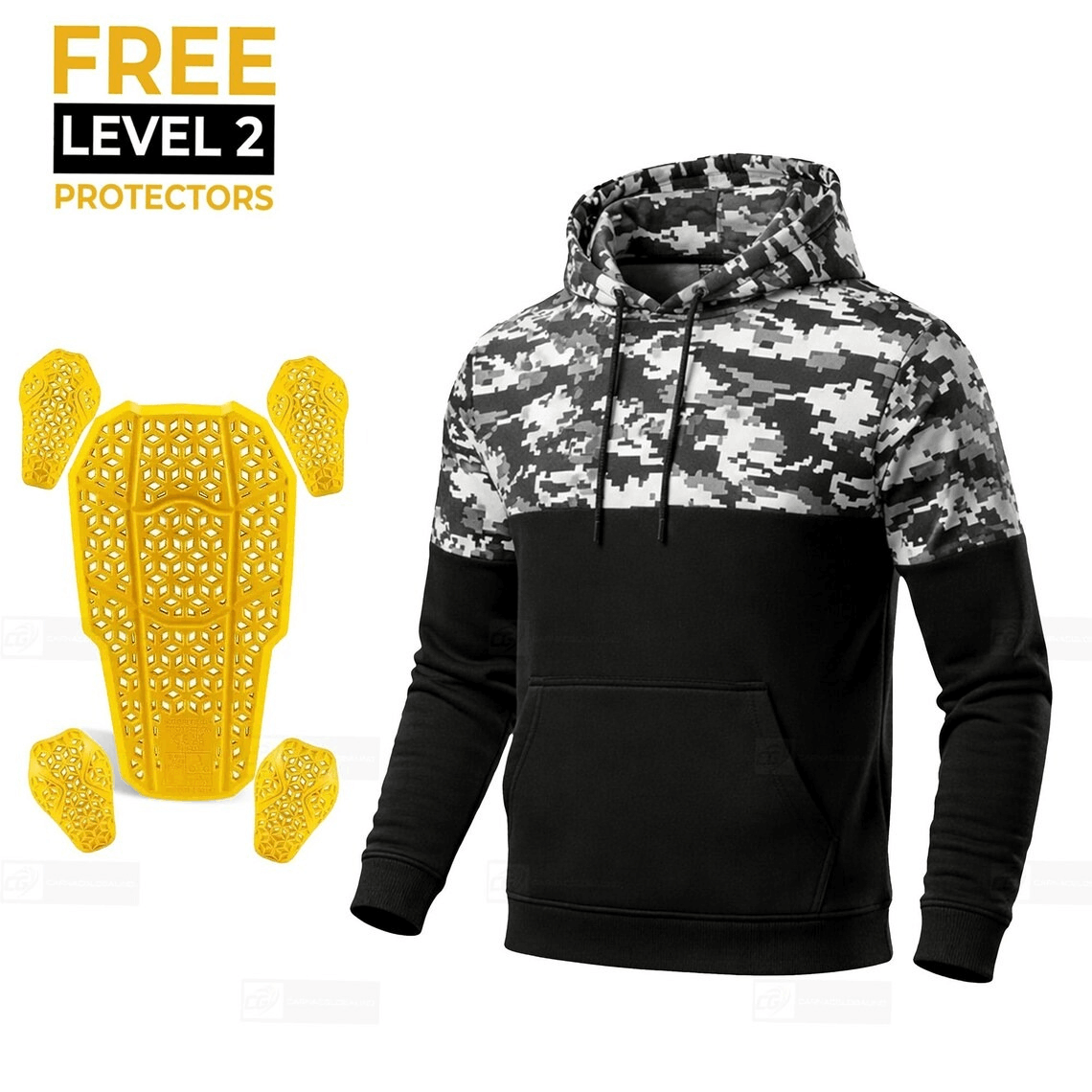 Unisex Kevlar Motorbike Digital Camo Hoodie with Free Level 2 Armor Protectors