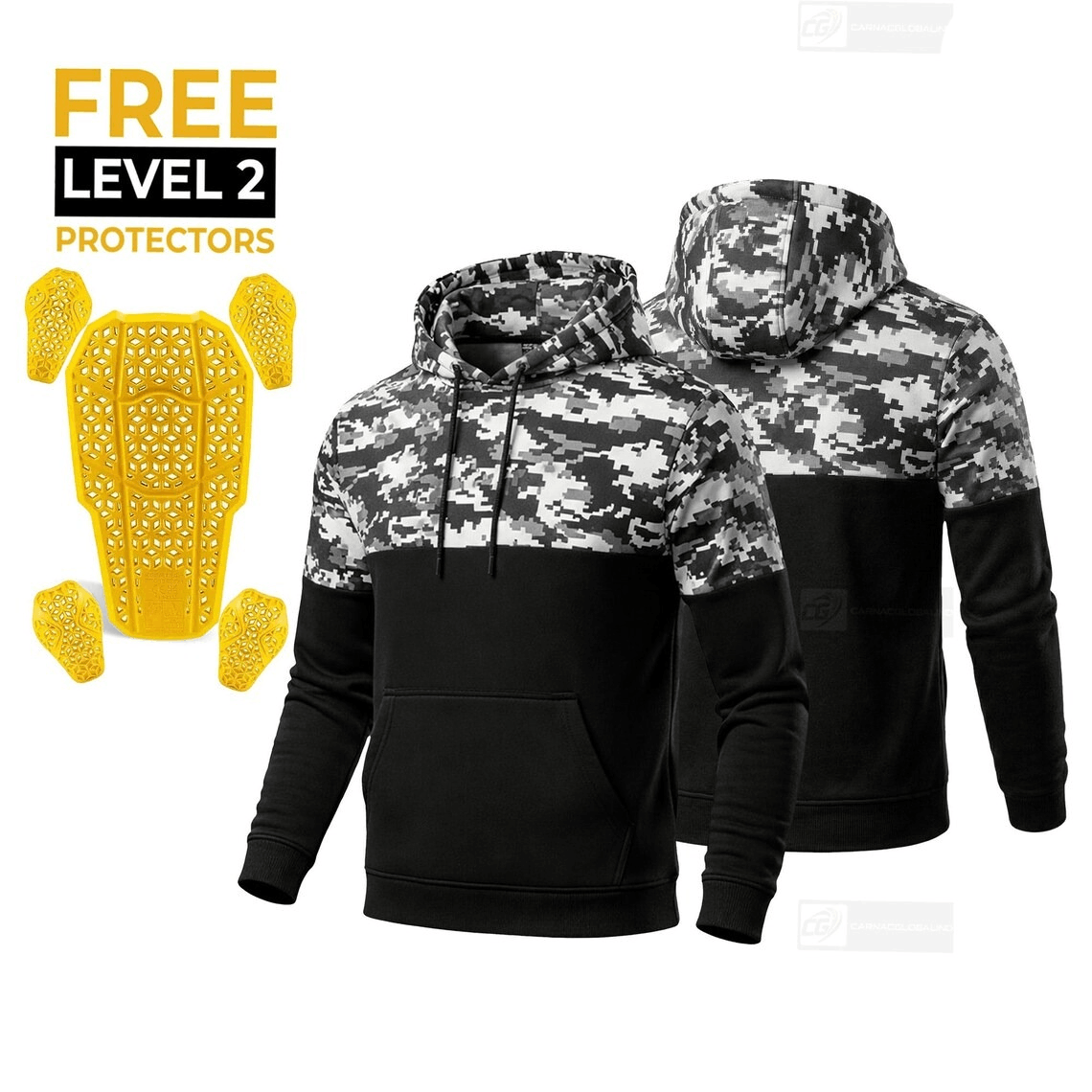 Unisex Kevlar Motorbike Digital Camo Hoodie with Free Level 2 Armor Protectors