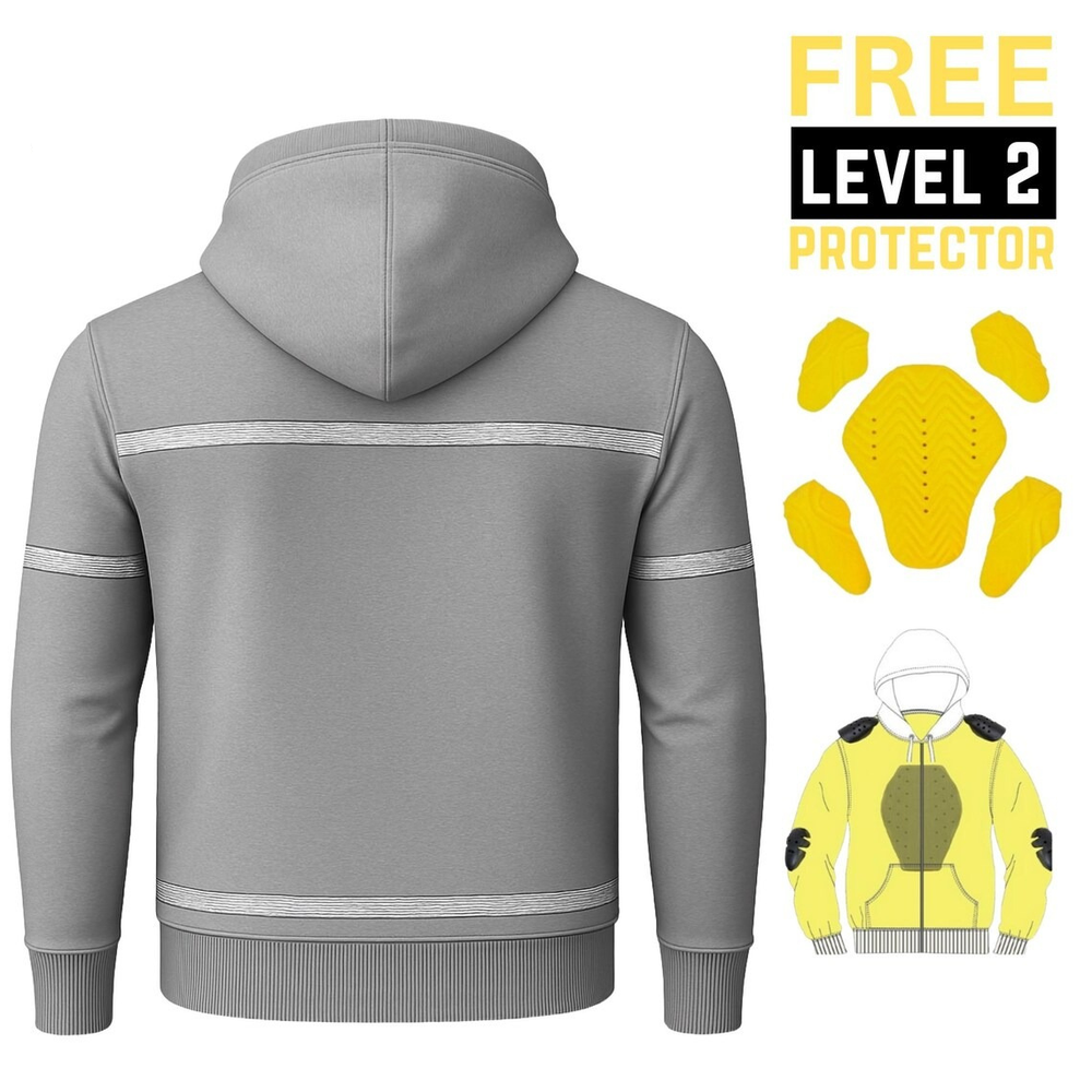 Unisex Reflective Stripe Kevlar Riding Hoodie in Gray with CE Level 2 Armor