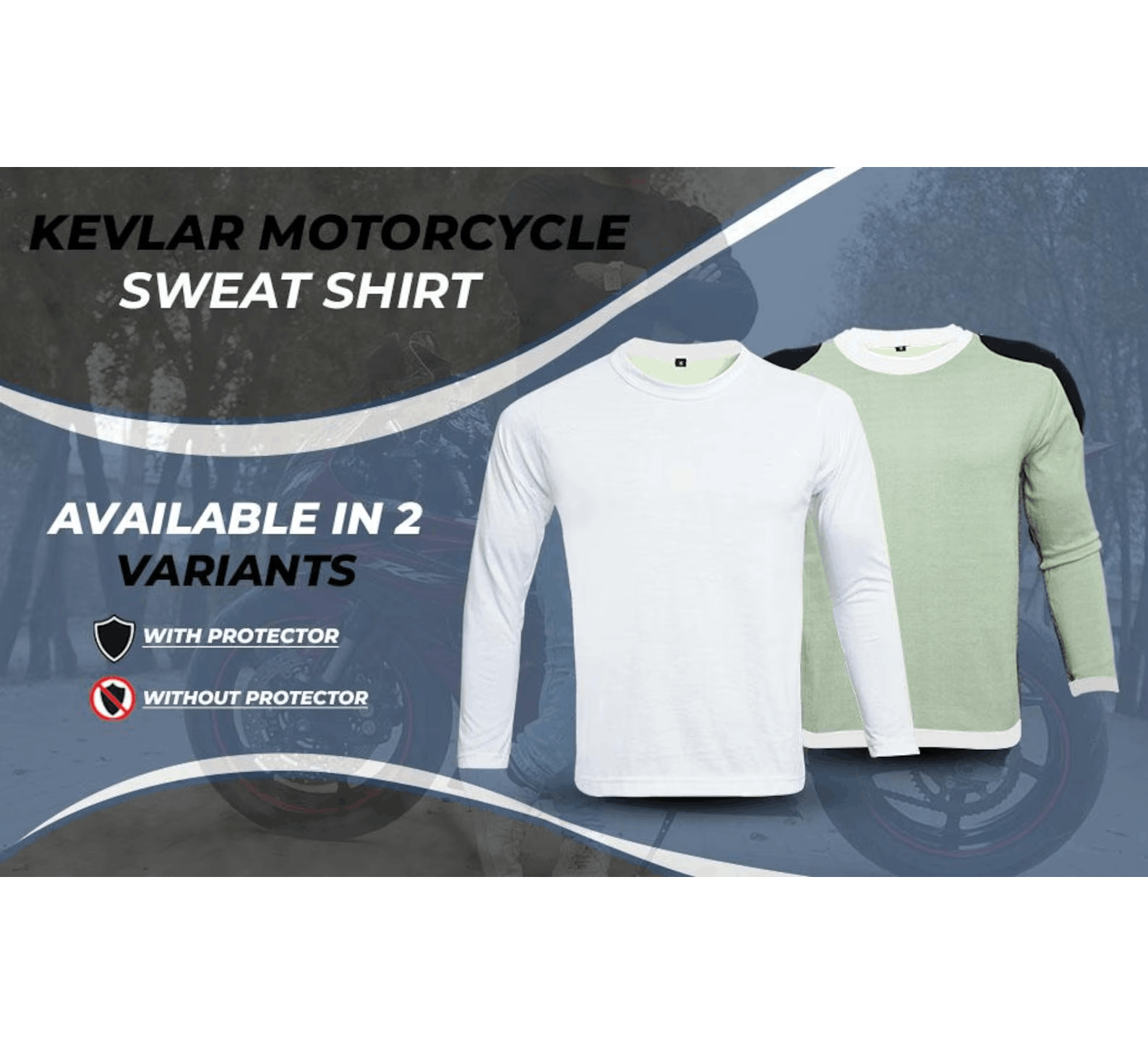 Kevlar Lined V-Neck Motorcycle Riding T-Shirt in White
