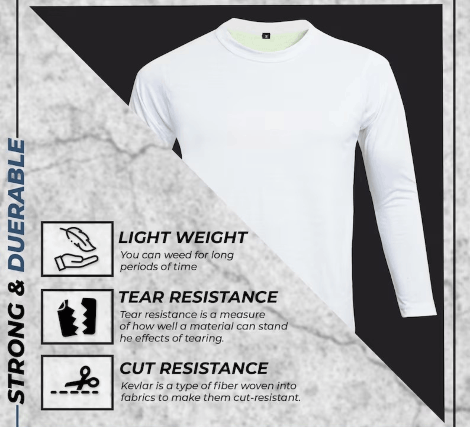 Kevlar Lined V-Neck Motorcycle Riding T-Shirt in White