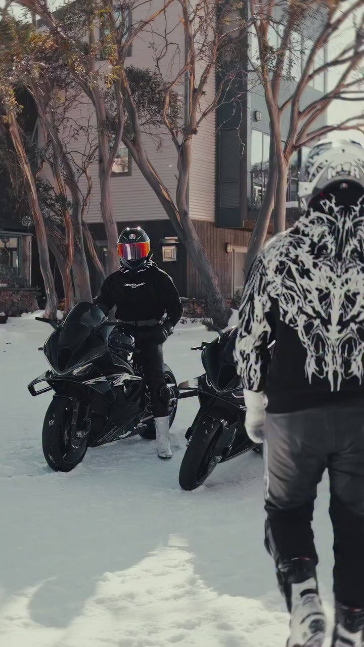 CE Level 2 Armored Reflective Motorcycle Hoodie in Black with White Thorn Print