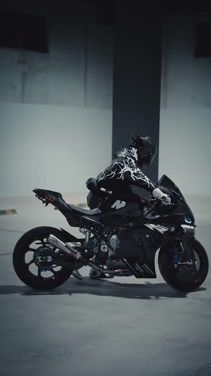 CE Level 2 Armored Reflective Motorcycle Hoodie in Black with White Thorn Print